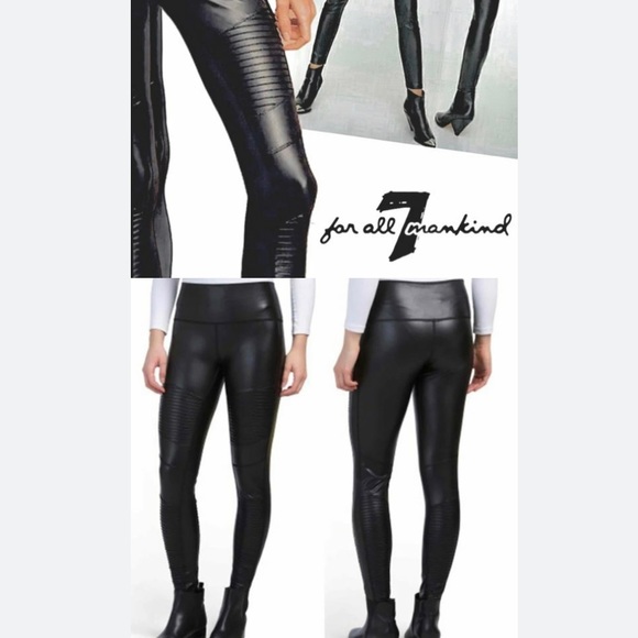 7 For All Mankind Black Faux Leather Moto Leggings NWOT Size L - Picture 6 of 16